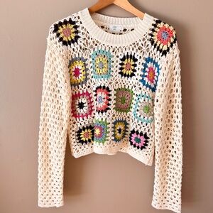 Luna Ivy Colorful Crochet Pattern Grandma Squares Sweater Size L